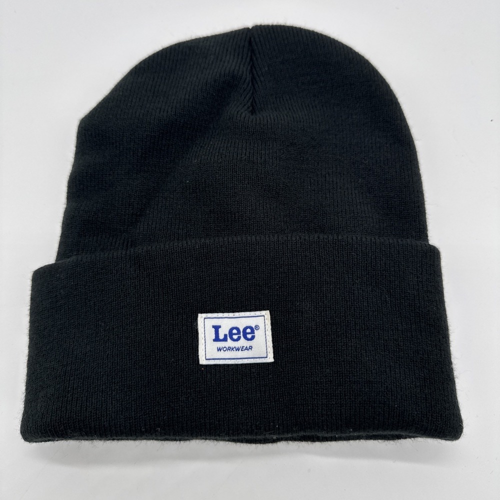 LEE Beanie Mens Black Knit Winter Cap Work Wear Outdoors Vintage Logo